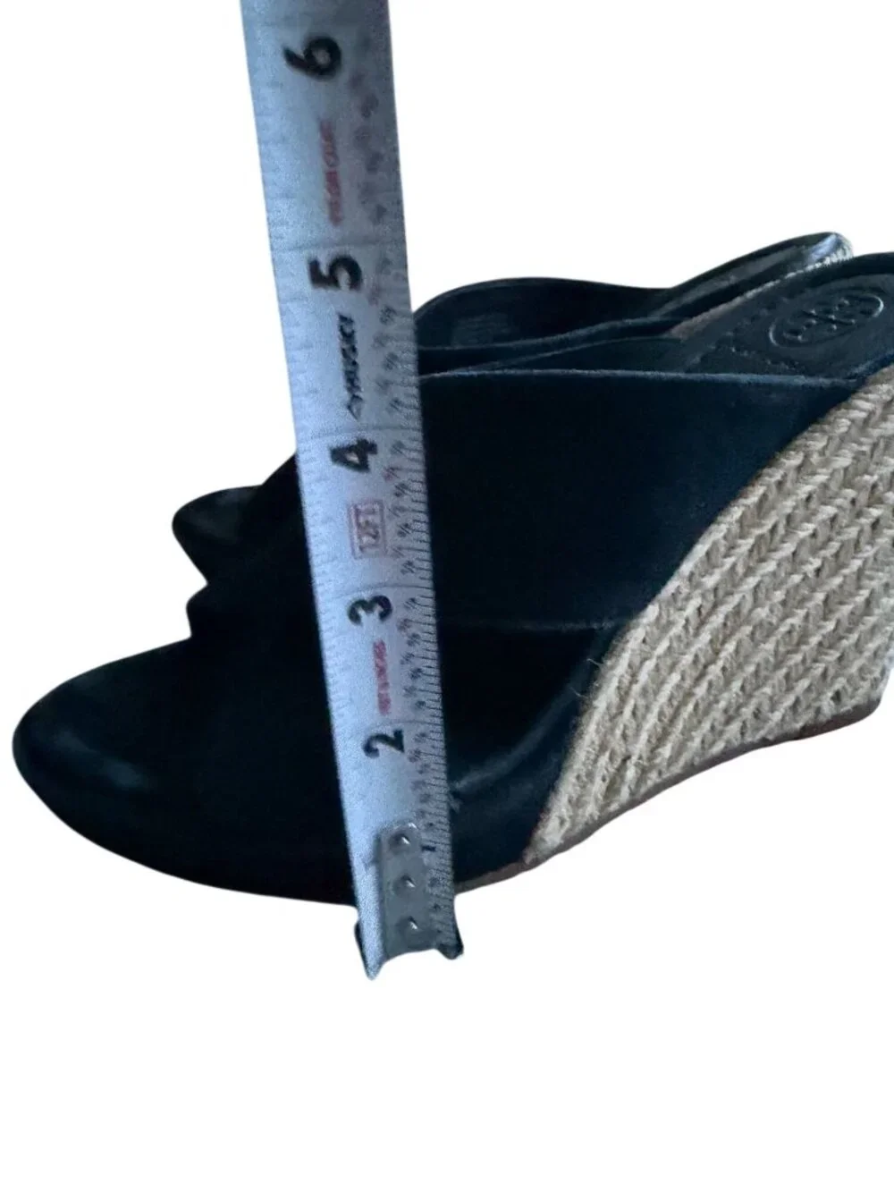 TORY BURCH Black Suede Espadrille Wedges Size 7